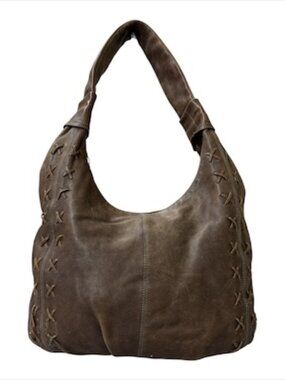 Sorial NY Hobo Shoulder Leather Bag Brown Crisscross Accents Single Strap
